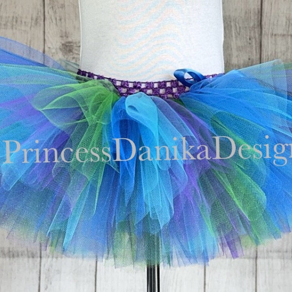 Purple Green Blue & Turquoise Tutu, Sizes Baby to Adults, Peacock Costume Skirt, Party Wear for Birthdays and Halloween Festivals Carnivals