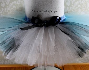 Princess Inspired Tulle Tutu: Black, White & Light Blue Party Dress