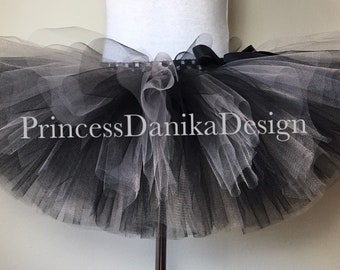 Black & Gray Tutu, Raccoon Witch Zombie Costume, Handmade Kids Adult