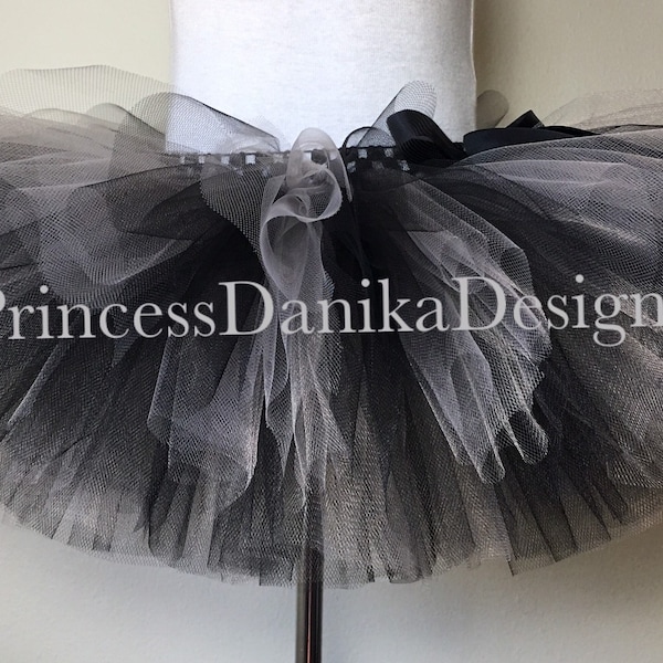 Black & Gray Tutu Raccoon Witch Zombie Halloween Costume Tutu Kids Adult Running Tennis Pickleball Football Skirt Dress-Up Handmade Gift