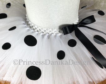 Dalmatian Costume Tutu: White Tulle Skirt with Black Spots