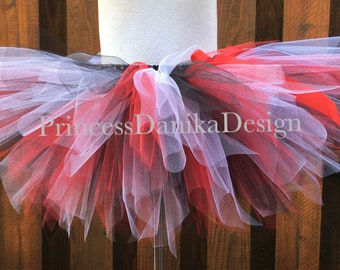 Red Black & White PIXIE CUT Tulle Tutu Skirt, Halloween Costume, Party Wear for Birthdays, Holidays, Photo Shoots, Festivals, Handmade Gift