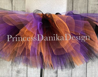 Halloween Witch Tutu: Black, Orange & Purple Tulle Costume