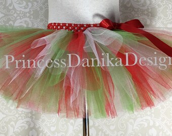 Red White Green Tulle Tutu: Christmas Outfit, Running Skirt