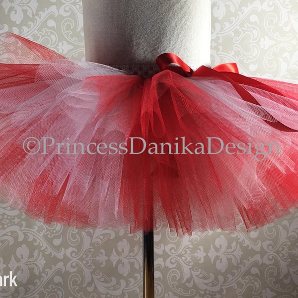 Red & White Striped Christmas or Valentines Day Tutu, Party Wear for Birthdays Halloween Festivals Carnivals Running Events for Kids Adults