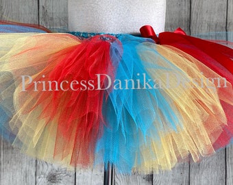 Red Turquoise Yellow Tulle Tutu: Circus Clown Costume, Carnival Party