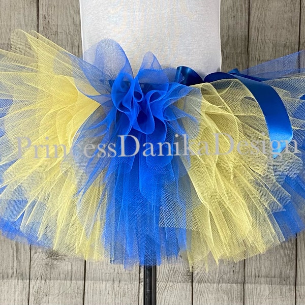 Royal Blue and Yellow Tulle Tutu, Down Syndrome Awareness Skirt for Women and Girls, Perfect for Dance, Running, Dress Up Handmade Gift