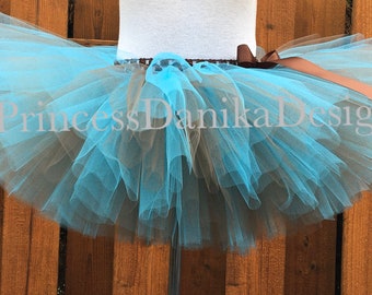 Brown and Turquoise Tulle Tutu: Baby, Kids, Adult Sizes