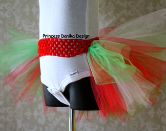 Red, White & Green Tulle Half Bustle Tutu: Activewear, Dance, Festival