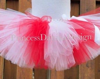Red and White Striped Tulle Tutu: Party Costume