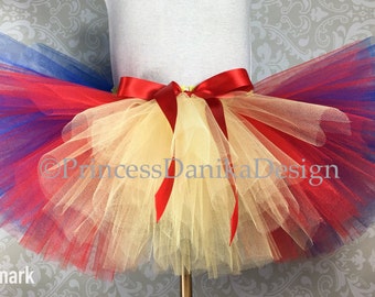Red, Blue, and Yellow Tulle Tutu: Snow Princess Costume Skirt