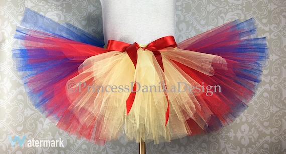 Red, Blue, and Yellow Tulle Tutu: Snow Princess Costume Skirt