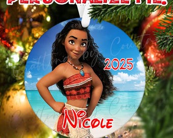 2025 Personalized Moana Themed Christmas Ornament: Custom Name, Ceramic Ornament