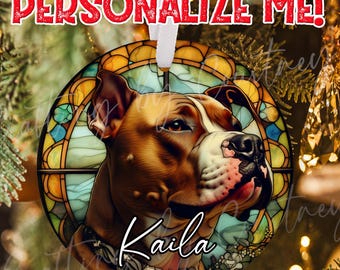 Personalisierte Pitbull Weihnachtsverzierung: Glasmalerei-Art Hundeverzierung