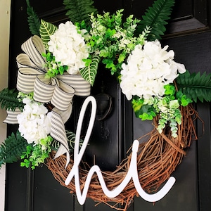 Spring Wreath, Front Door Wreath, Easter Wreath, Hello Spring Wreath, Spring Door Hanger, Front Porch Decor, Hydrangea Wreath