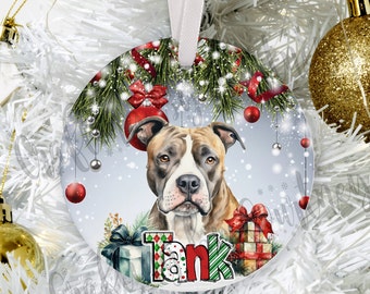 Personalisierte Pitbull Weihnachtsverzierung: Familien Haustier Name Verzierung