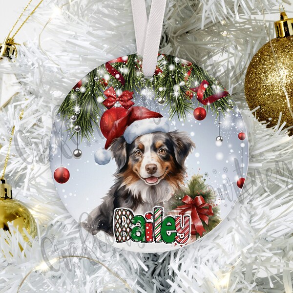 Personalized Dog Ornament, Family Pet Ornament, Australian Shepherd Christmas Ornament, Pet Name Ornament, Customized Dog Ornament, Dog Mom