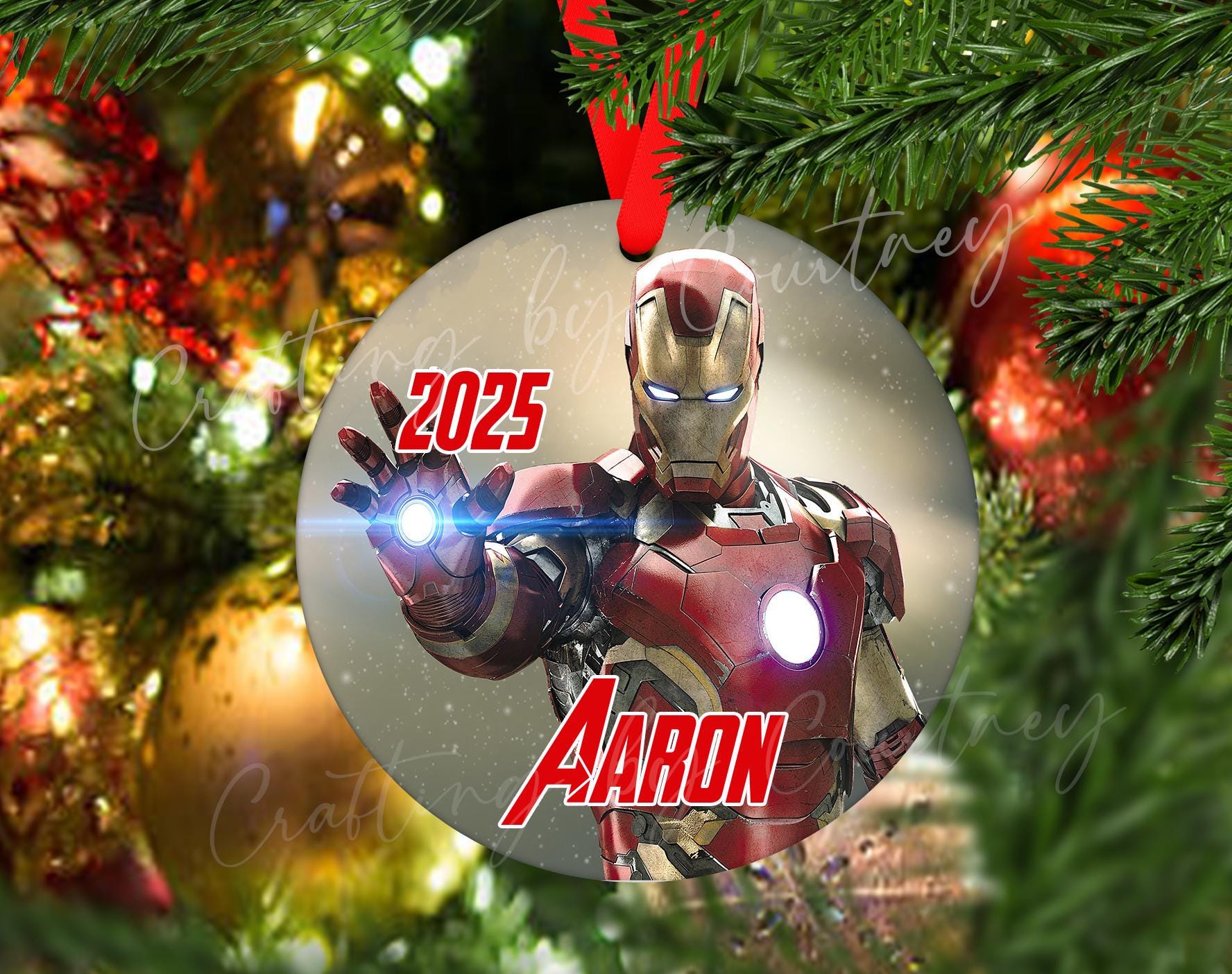 2025年 アイアンマン風クリスマスオーナメント：スーパーヒーロー