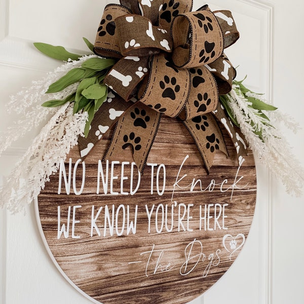 No Need to Knock Dog Faux Wood Wreath