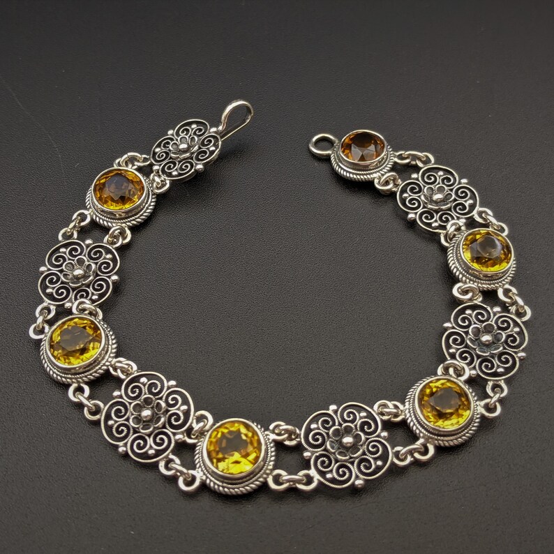 Peruzzi Sterling Silver and Yellow Citrine Filigree Bracelet