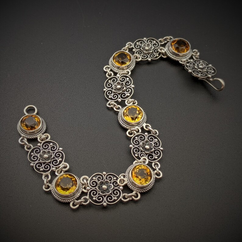 Peruzzi Sterling Silver and Yellow Citrine Filigree Bracelet
