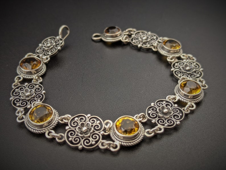 Peruzzi Sterling Silver and Yellow Citrine Filigree Bracelet