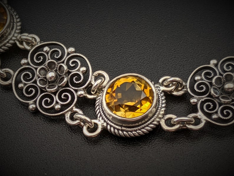 Peruzzi Sterling Silver and Yellow Citrine Filigree Bracelet