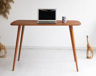 Table de bureau ovale arrondie, bureau minimaliste en bois massif, petit bureau sur pied - LIVRAISON GRATUITE