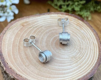 Handmade Silver Curled Petal Stud Earrings, tiny silver studs, dainty silver studs, frosted silver, little earrings, simple ear studs, gift