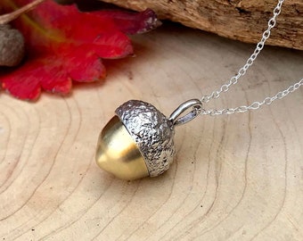 Chunky Silver & Gold Acorn Necklace, Acorn Necklace, Nature Jewellery, Autumn Necklace, Acorn Charm, Birthday Necklace, Wife Gift, Brass