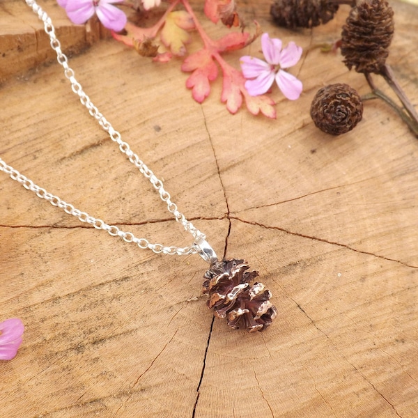 Handmade Pinecone Necklace in Pink Bronze, fir cone necklace, Woodland jewellery, Nature Pendant, Pine Cone Necklace, Copper anniversary