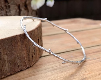 Silver Twig Bangle, Woodland Bangle, Silver Branch Bangle, Twig Bracelet, Nature Jewellery, Rustic Jewellery