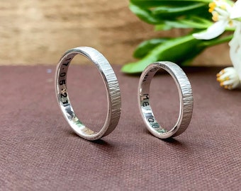 Personalised Silver Tree Bark Wedding Rings, Unisex Wedding Rings, Silver Wedding Bands, Wedding Ring Set, Commitment Rings, Promise ring