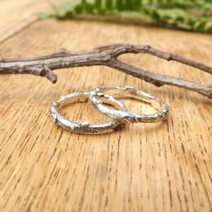 Handmade, sterling silver, twig wedding ring set, created from casts of twigs in solid silver. Set of two rings by Curious Magpie Jewellery.