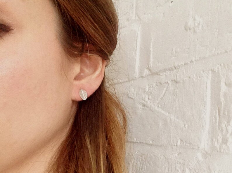 Tiny Silver Leaf Stud Earrings: Leaf Earrings Sterling Silver image 4