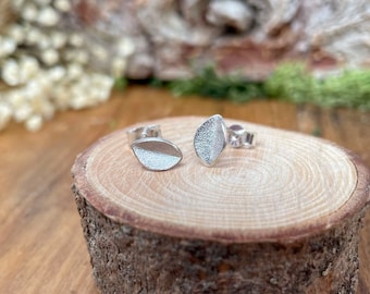 Silver Frosted Leaf Stud Earrings, everyday studs, simple studs, best friend earrings, tiny studs, girlfriend gift, handmade earrings, matte