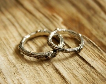 Silver Twig Wedding Rings. Wedding Band Set, Rustic Wedding Rings, Commitment Rings, Branch Rings, Promise Rings, Branch Ring, Handmade Ring