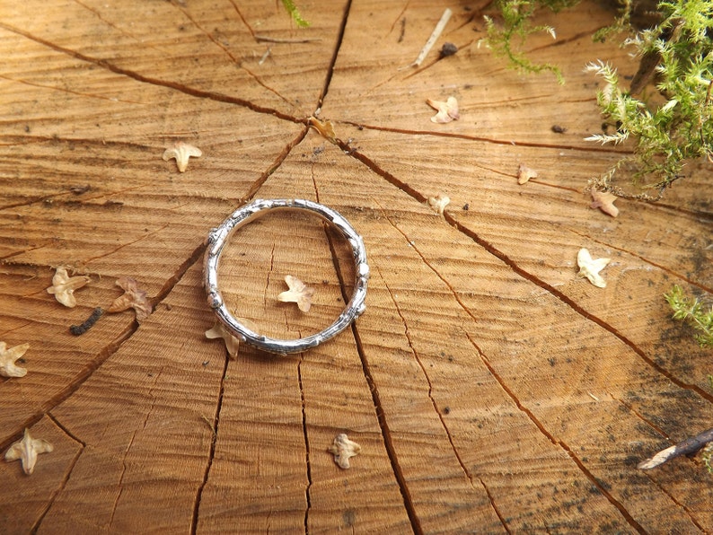 Handmade, sterling silver, twig wedding ring set, created from casts of twigs in solid silver. Set of two rings by Curious Magpie Jewellery.