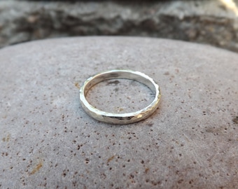 Narrow Silver Meteorite Ring: Sterling Silver Ring, Hammered Silver, Textured Ring, Rustic Wedding Ring
