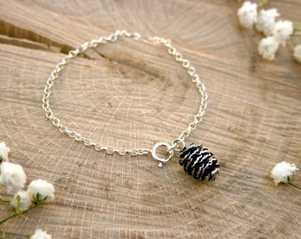 Silver Pine Cone Bracelet: Nature Bracelet, Woodland Jewellery, Silver Pine Cone Charm Bracelet, Pinecone Charm, Silver Charm Bracelet