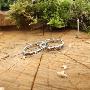 Handmade, sterling silver, twig wedding ring set, created from casts of twigs in solid silver. Set of two rings by Curious Magpie Jewellery.