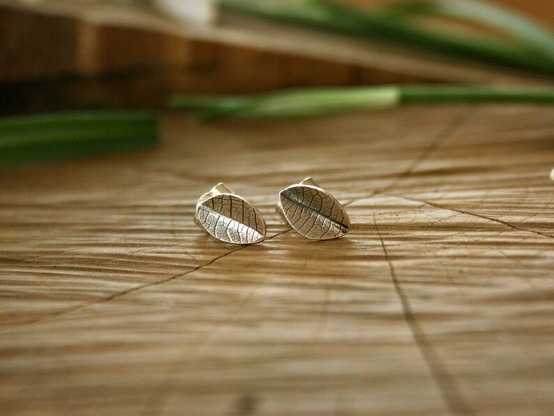 Tiny Silver Leaf Stud Earrings: Leaf Earrings Sterling Silver image 1