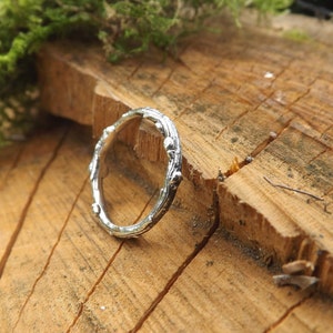 Handmade, sterling silver, twig wedding ring set, created from casts of twigs in solid silver. Set of two rings by Curious Magpie Jewellery.