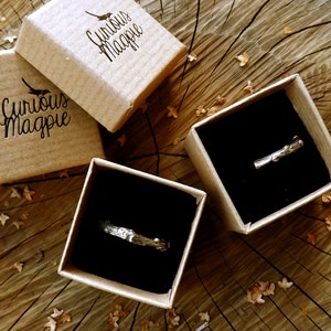 Handmade, sterling silver, twig wedding ring set, created from casts of twigs in solid silver. Set of two rings by Curious Magpie Jewellery.