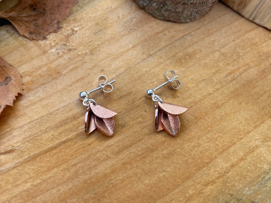 Handmade Copper Bluebell Earrings: Sterling Silver Flower Studs