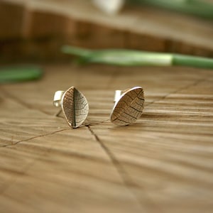 Handmade Tiny Silver Leaf Stud Earrings, Handmade Leaf Earrings,  Sterling Silver Studs, Rustic Nature Earrings, Little Leaves, Wife