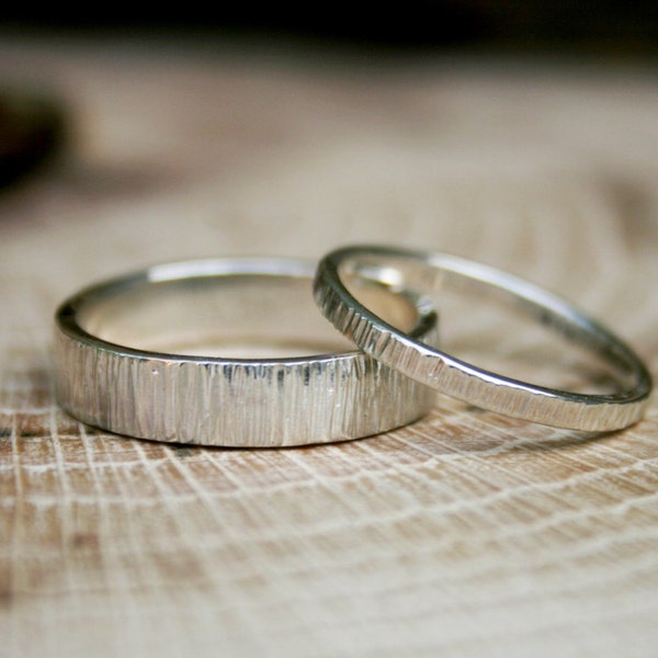Silver Tree Bark Wedding Rings: Rustic Wedding Rings, Silver Wedding Bands, Wedding Ring Set, Commitment Rings, Unusual Wedding Bands