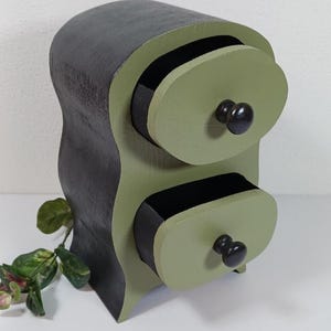 Whimsical Green and Black Bandsaw Box, Jewelry Box, Trinket Box, Candy Box with drawers.