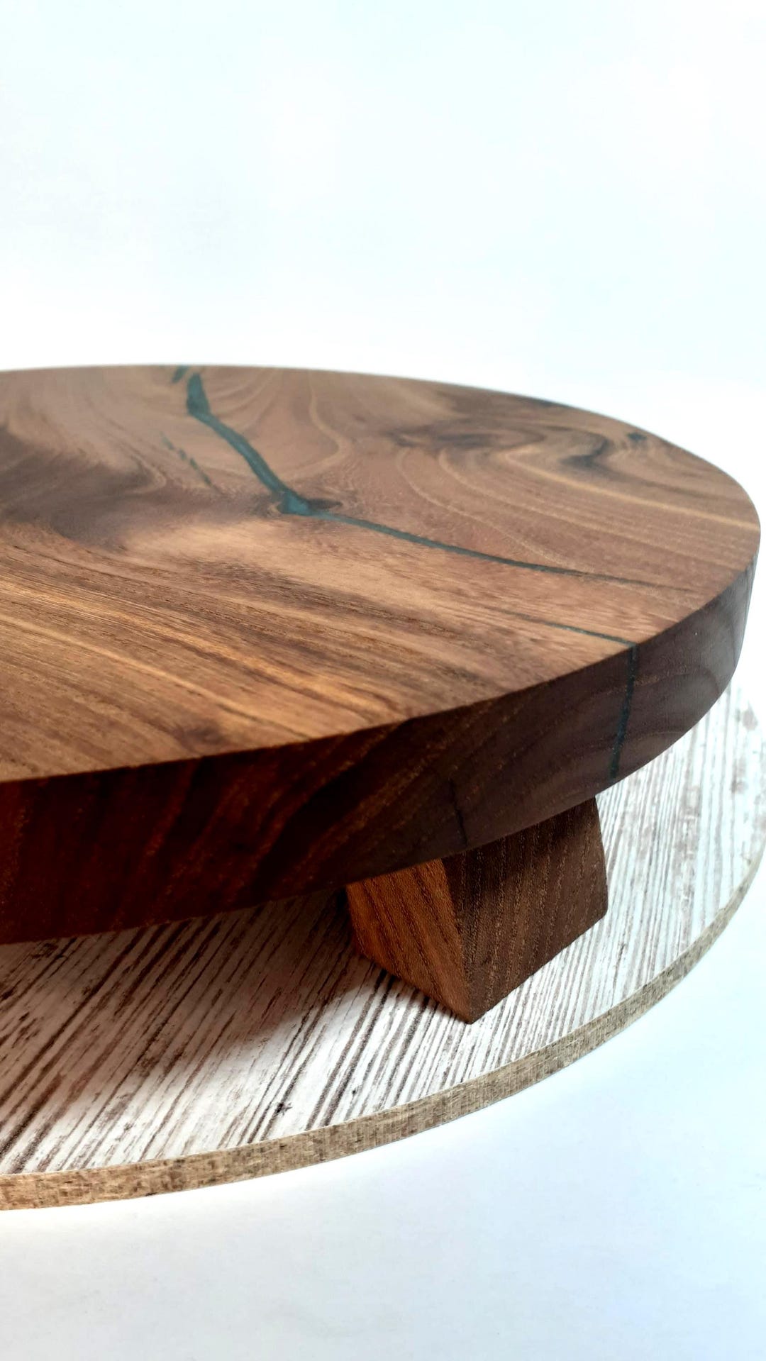 Inlay In Riser Walnut Riser With Blue Epoxy Inlay – Handmade Wood Pedestal Stand ...