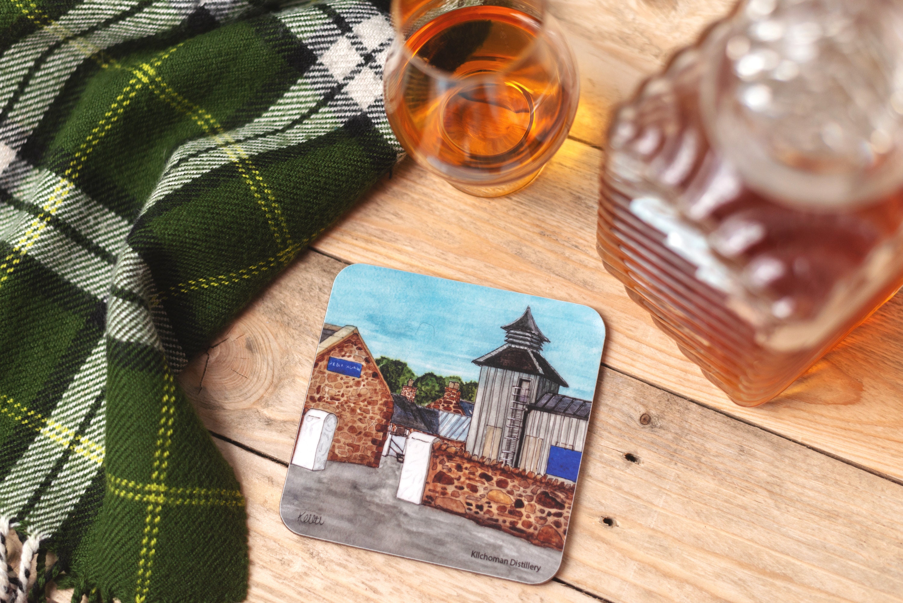 Kilchoman Distillery Coaster | Watercolour Art Drinks Coaster | Scottish Gifts | Scottish Whisky Souvenir